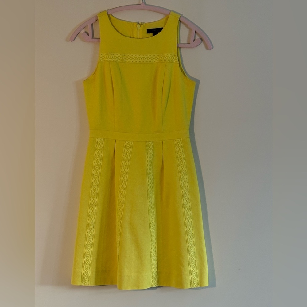 J Crew Bright Yellow Cotton Piqué Lace Fit and Flare Dress Size 00